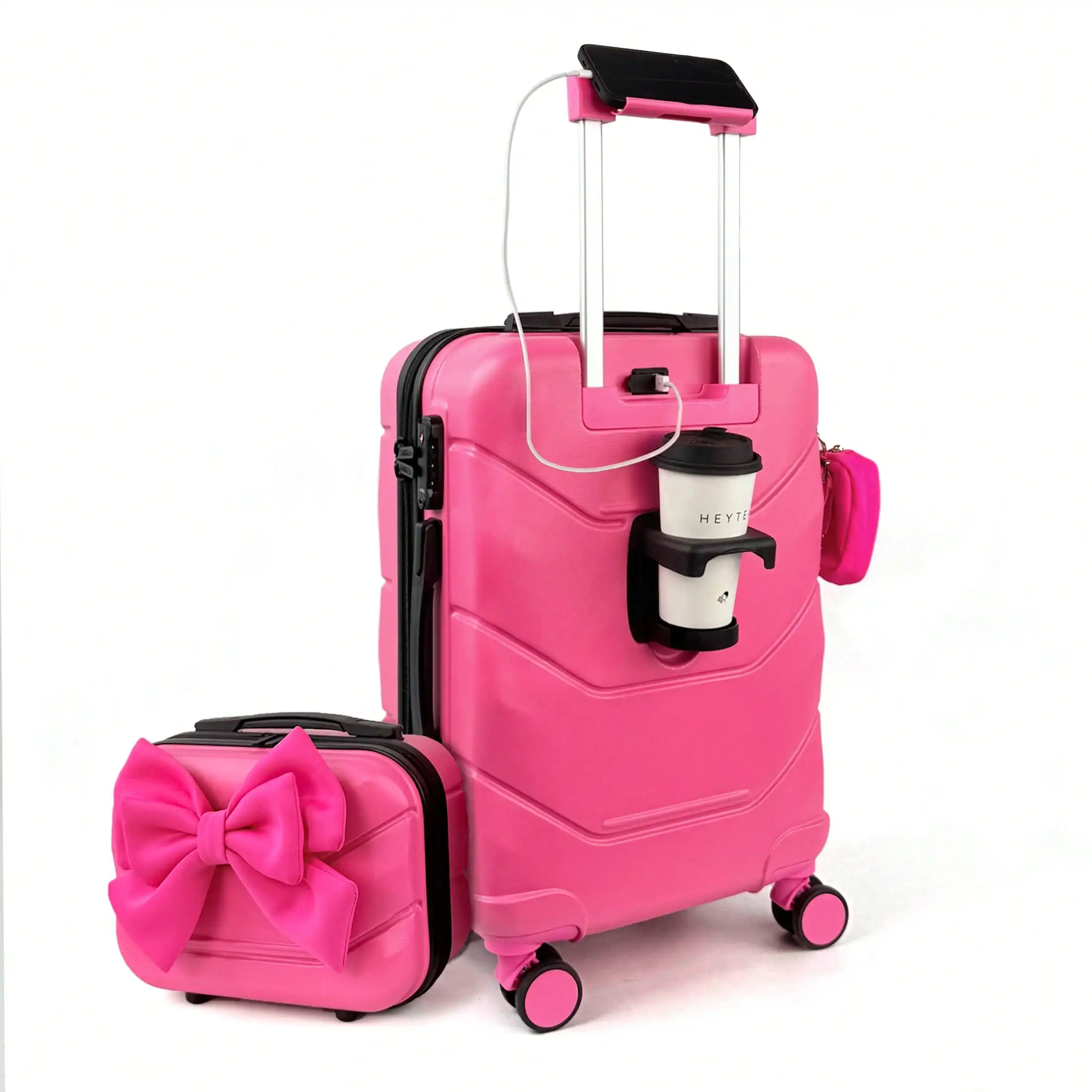 YOUGGELI Lightweight Carry-On Suitcase Set, PC Material & Explosion-Proof Zippers, Expandable Case, Cosmetic Bag, Swivel Wheels & TSA Lock For Travel