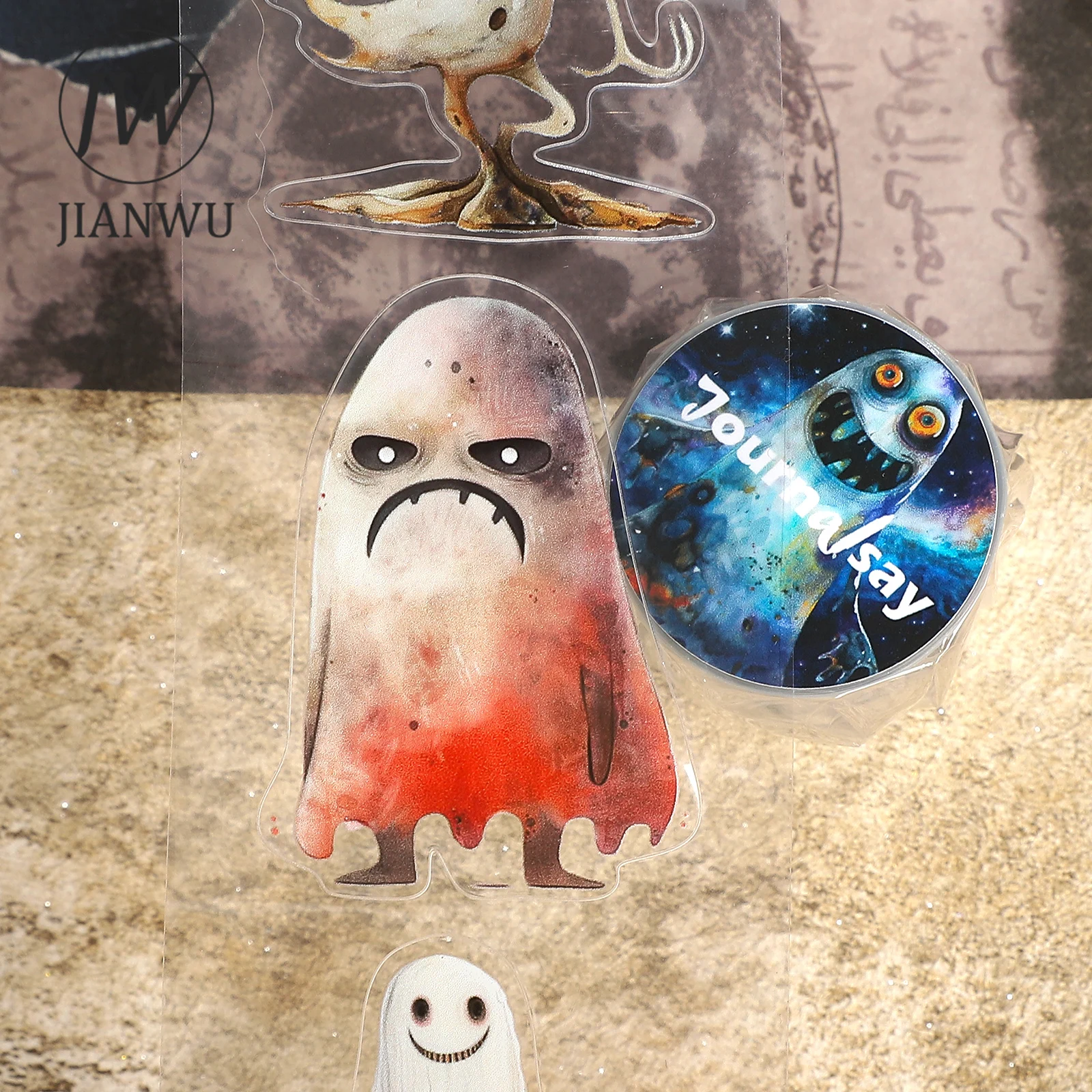 JIANWU 60mm*200cm Pita PET Vintage Karakter Hantu Unik untuk Kolase Bahan Lanskap Scrapbook Kreatif DIY Alat Tulis Jurnal