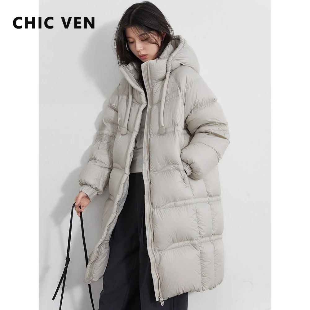 CHIC VEN Women Long Down Coats Solid Loose Casual 95 White Duck Down Jacket Thick Warm Female Outerwear Autumn Winter 2025