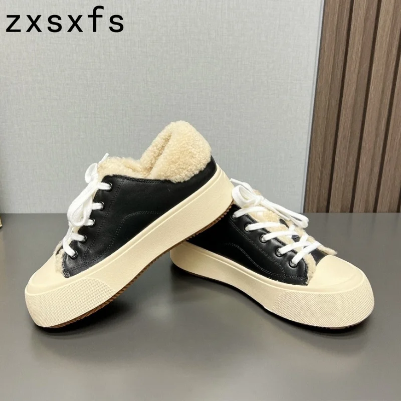 

Hot Sale Winter Wool Flat Shoes Women Lace Up Sneakers Fur Shoes Woman Casual Trainers Warm Walking Shoes Woman 2024