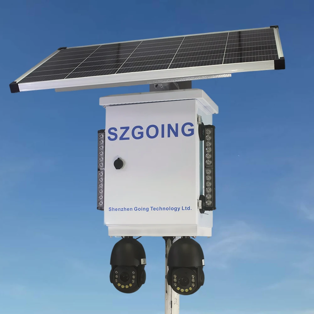 SZGOING Farm Wireless Outdoor Perimeter Security Alarm Light System Products Dual Solar Panel Farm Cctv Surveillance Cameras