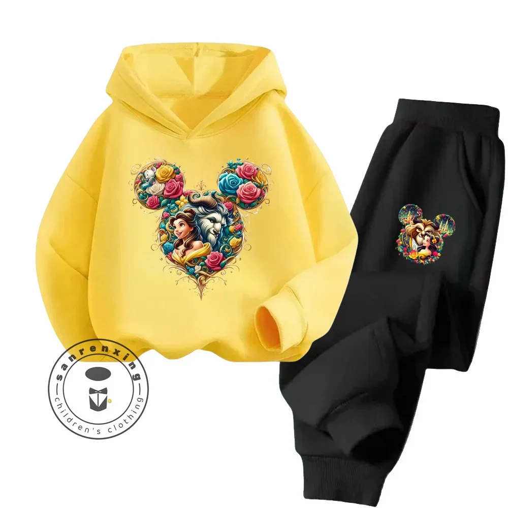 2024 Simple Long Sleeve Fashionable Tops with Lovely Beauty and the Beast Disney Pattern for Kids Fall Winter Hoodie Tracksuit