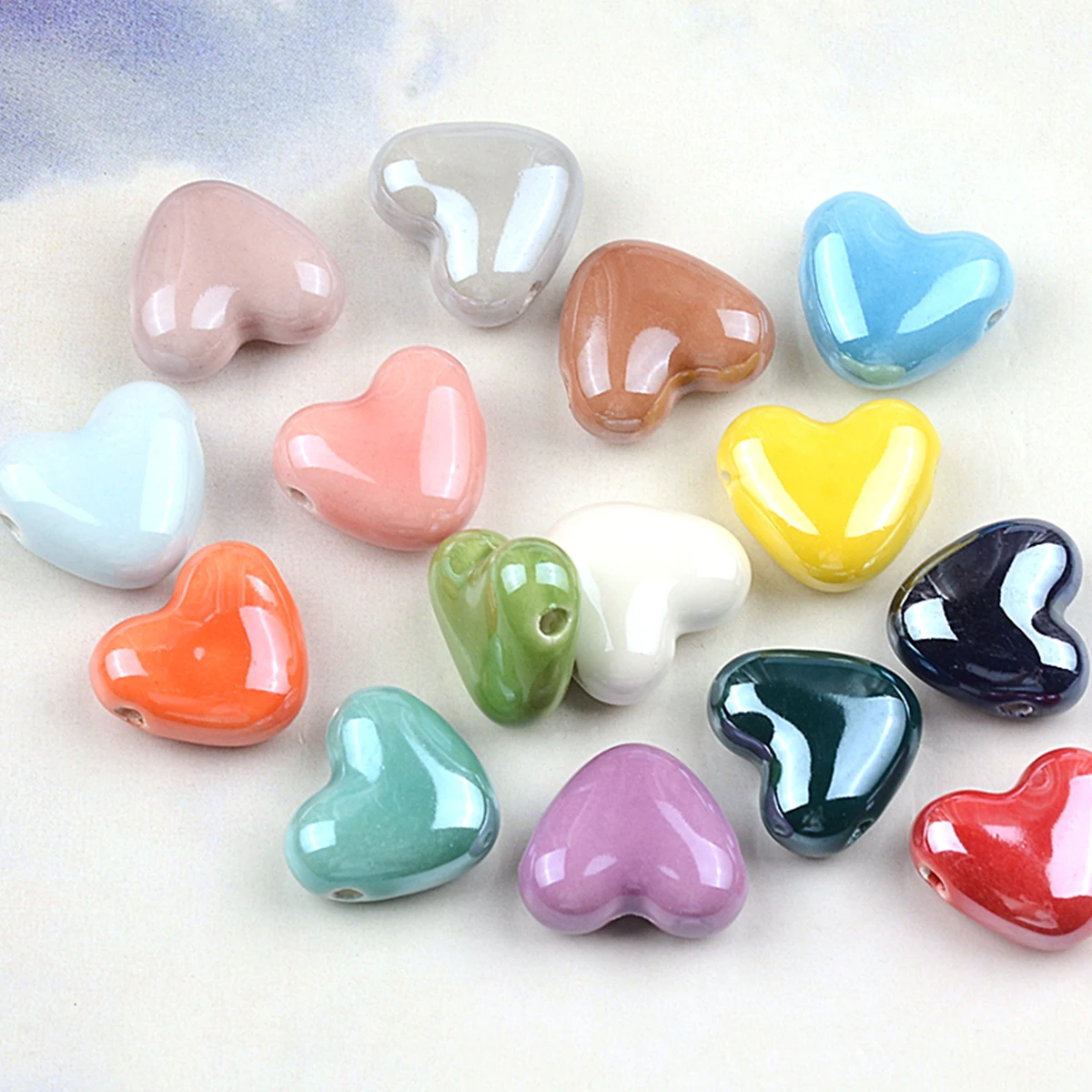 10pcs/lot 15mm Cross hole Love Heart Shape Ceramic Beads For Jewelry Making DIY Handmade Bracelet Porcelain Beads Accessories