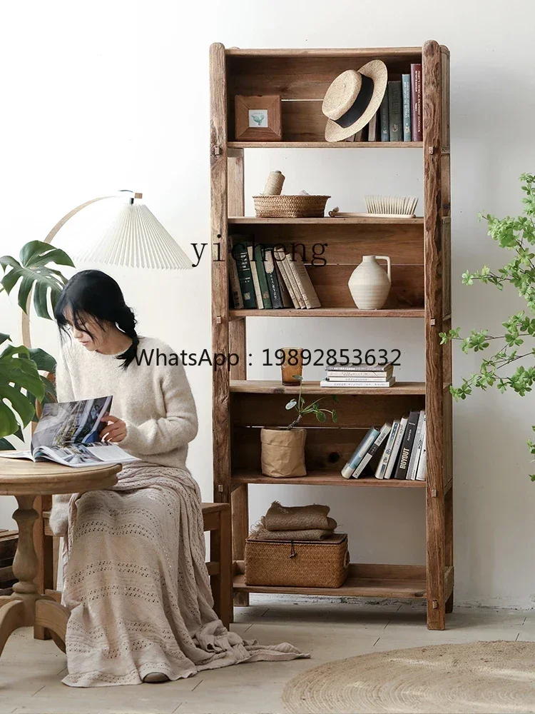 YFY Pine Wood High Shelf Wall-Mounted Four-Layer Storage Cabinet Vintage Wabi-Sabi Style Solid Wood Decorative Cabinet