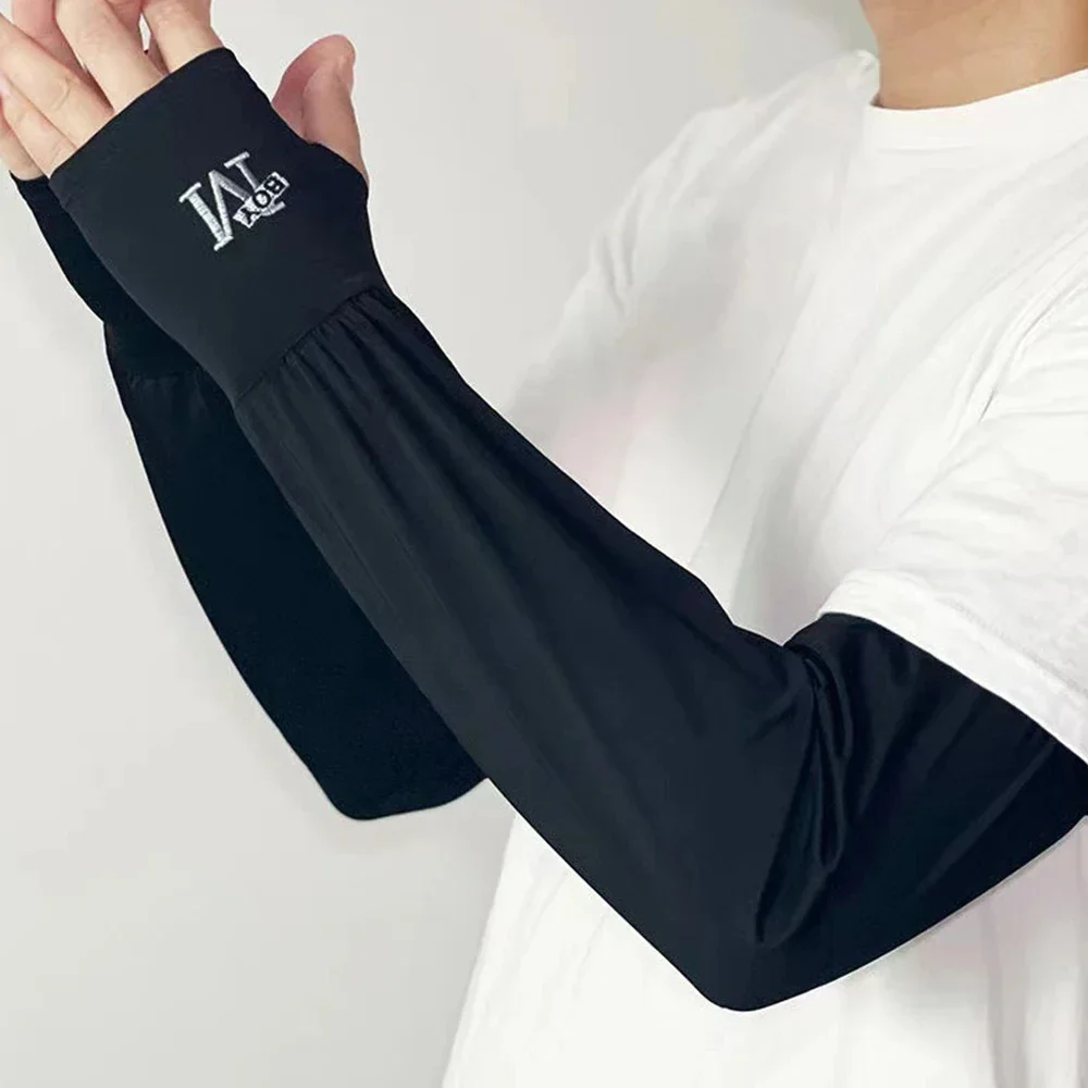 1 pair of men's ice arm sleeves sun protection elastic outdoor ultraviolet protection arm cover sleeve lightweight