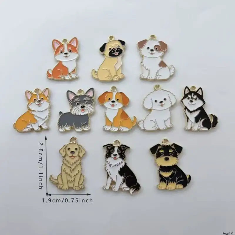 11pcs Cartoon Animal Pet Dog Puppy Footprint DIY Alloy Drip Oil Keychain Necklace Jewelry Pendant Pendant image 6