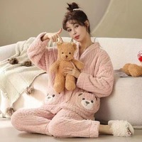 Thickened Warm Flannel Pajamas Women's Winter 2024 New Can Be Worn Outside Leisure Sleepwear Homewear Suit Nightwear Loungewear