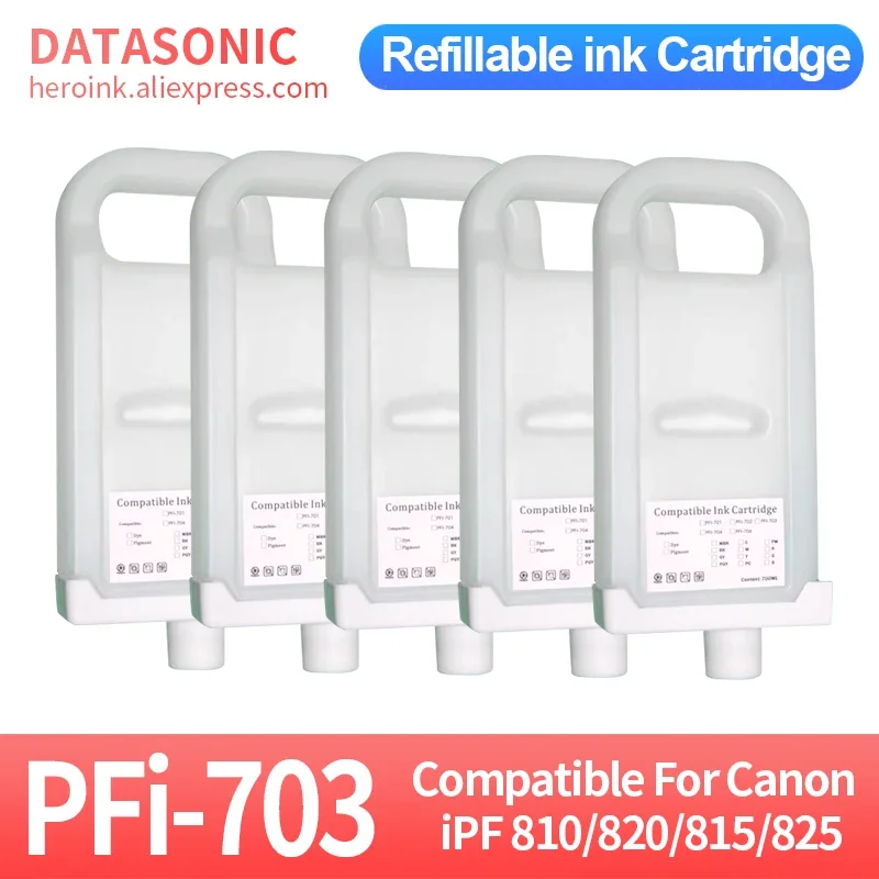 

5Colors/Set PFI-703 PFI703 PFI 703 Refillable Ink Cartridge For Canon iPF 810 iPF-820 iPF-815 iPF-825 Printer No Chip 700ML