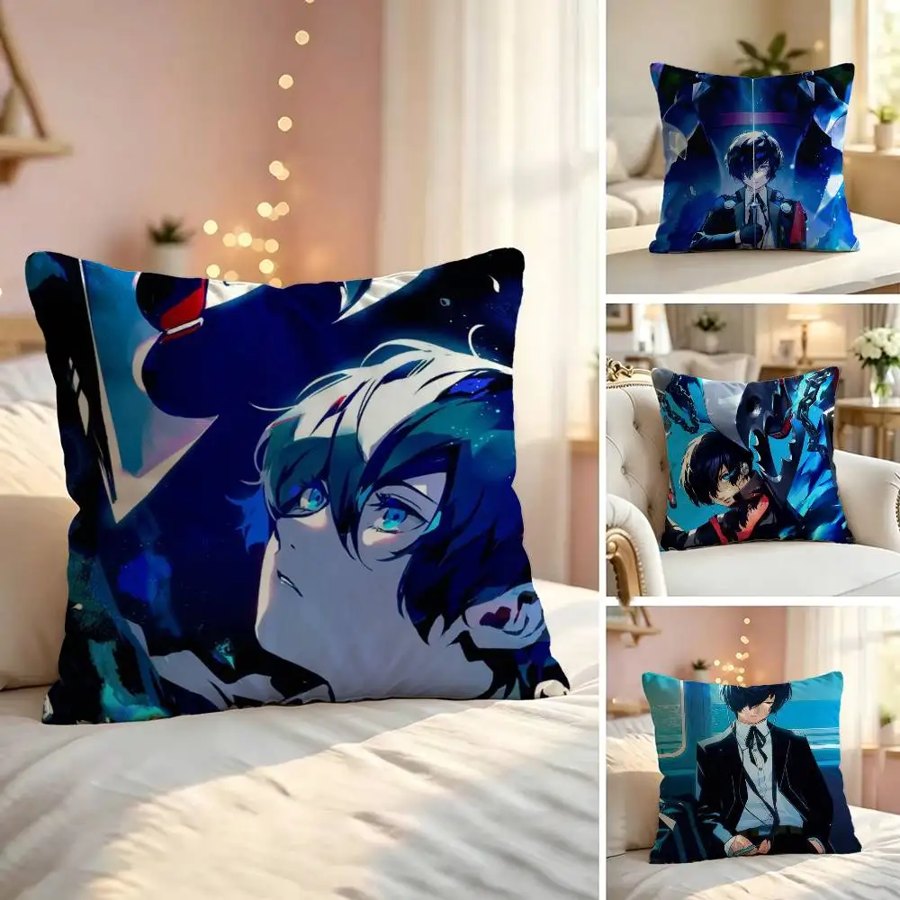 Cartoon P-Persona 3 Game Square Double-Sided printed Pillow Case Bedroom Bedside Pillow Sofa Cushion Cover