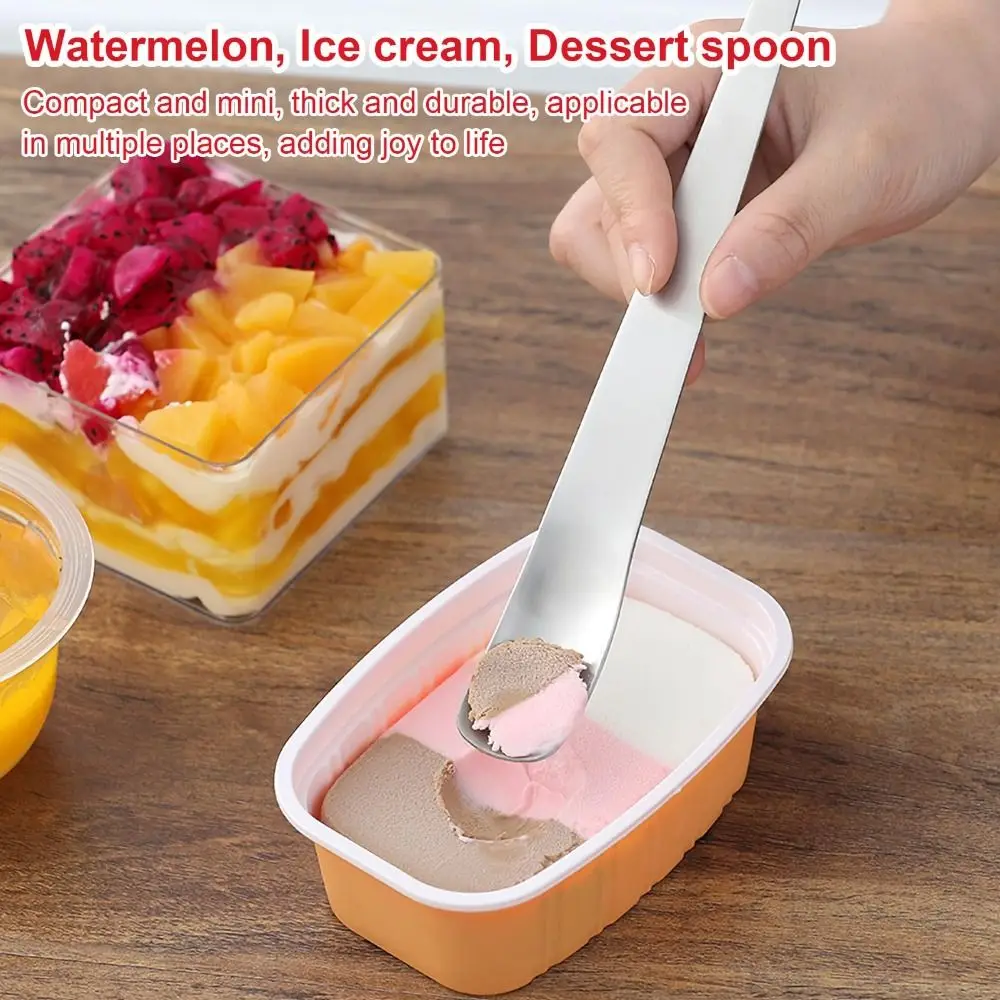 Stainless Steel Dessert Spoon Thickened Handle Long Handle Yogurt Spoon Multi-Functional Mixing Seasoning Dumpling Filling Scoop