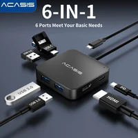 ACASI 6-en-1 USB C Hub estación de acoplamiento 4K 30Hz tipo C a HDMI compatible con estación de acoplamiento para ordenador portátil PD 100W USB C divisor para MacBook