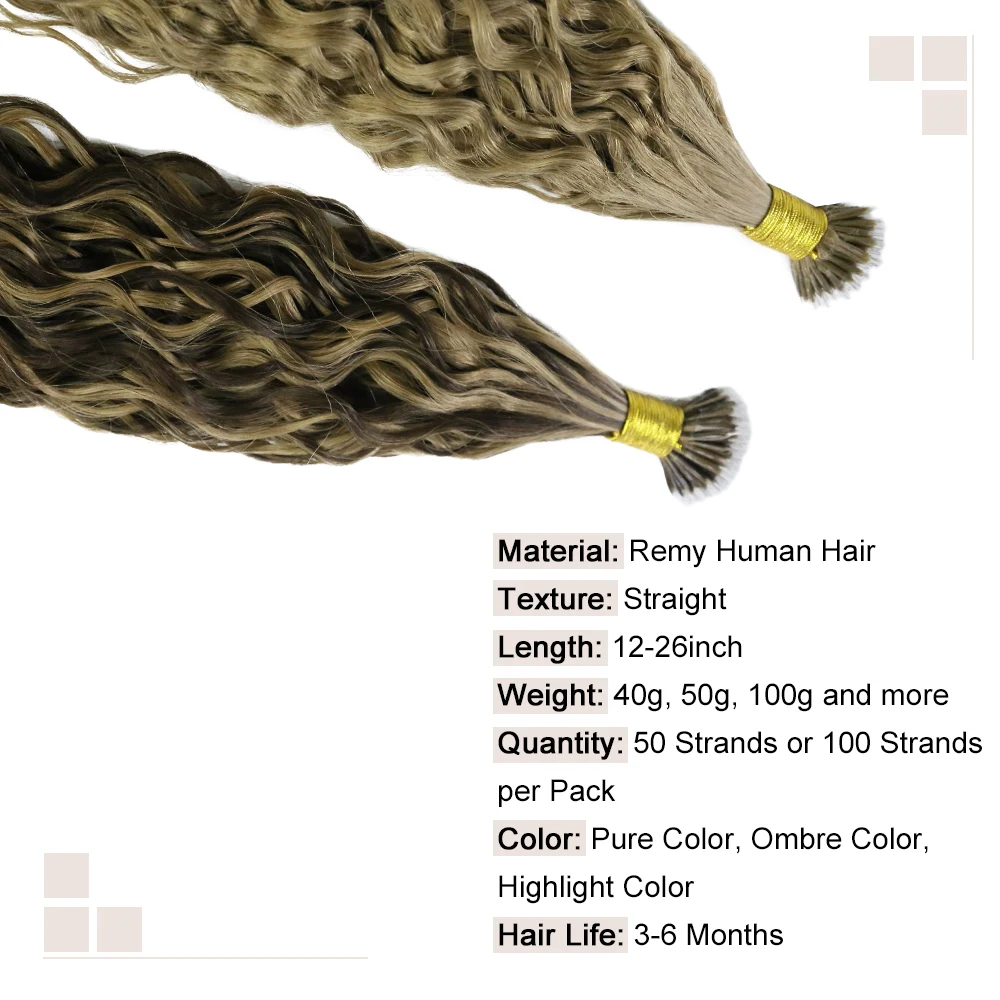 Extensiones de cabello humano de onda Natural para mujer, extensiones de cabello humano 100% Remy, 50 piezas, 1 g/unidad