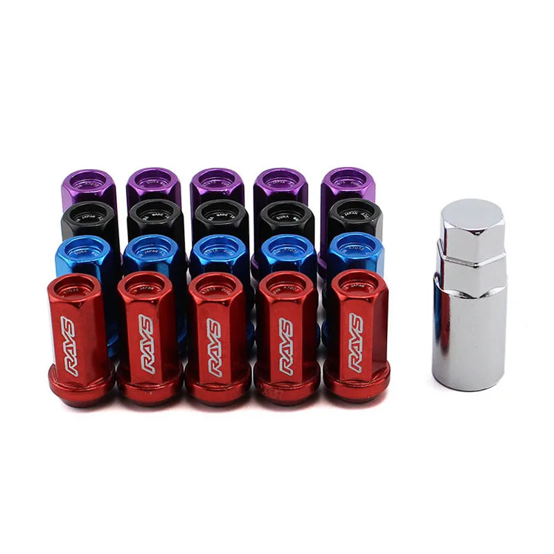 RAYS Wheel Lug Nuts 42mm Black Purple Blue Red Hight Quality Iron Car Tuning JDM Racing Sport Lock Lugnuts M12x1.5 With Key