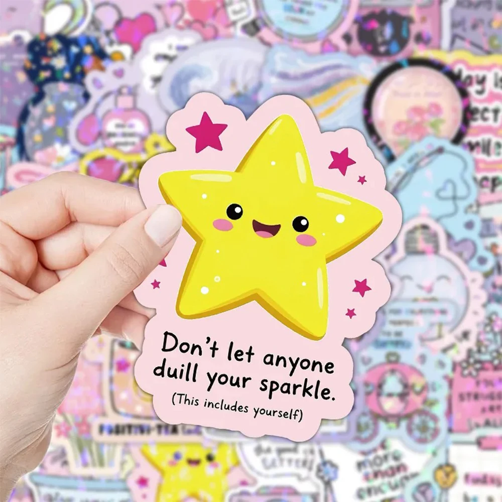 

10/30/50/100pcs Laser Cute Inspirational Quotes Cartoon Stickers Aesthetic Decals Graffiti Notebook Phone Diary Kid Sticker Gift