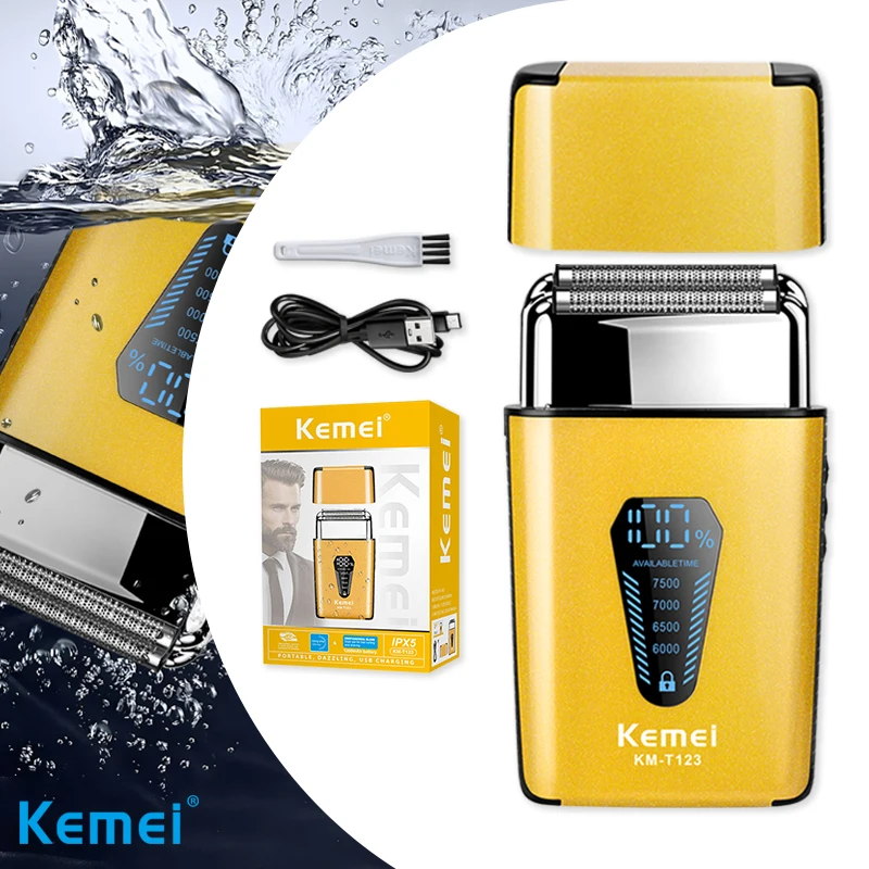 

Kemei KM-T123 триммер для бороды, портативная электробритва для мужчин, машинка для стрижки волос, перезаряжаемая машина для бритья бороды
