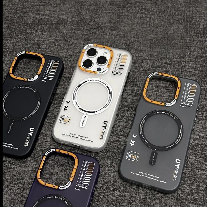 

Matte Magnetic Phone Case for iPhone 16 Pro 15 13 14 Pro Max Magsafe Wireless Charge Frosted Back Metal Lens Frame Buttons Cover