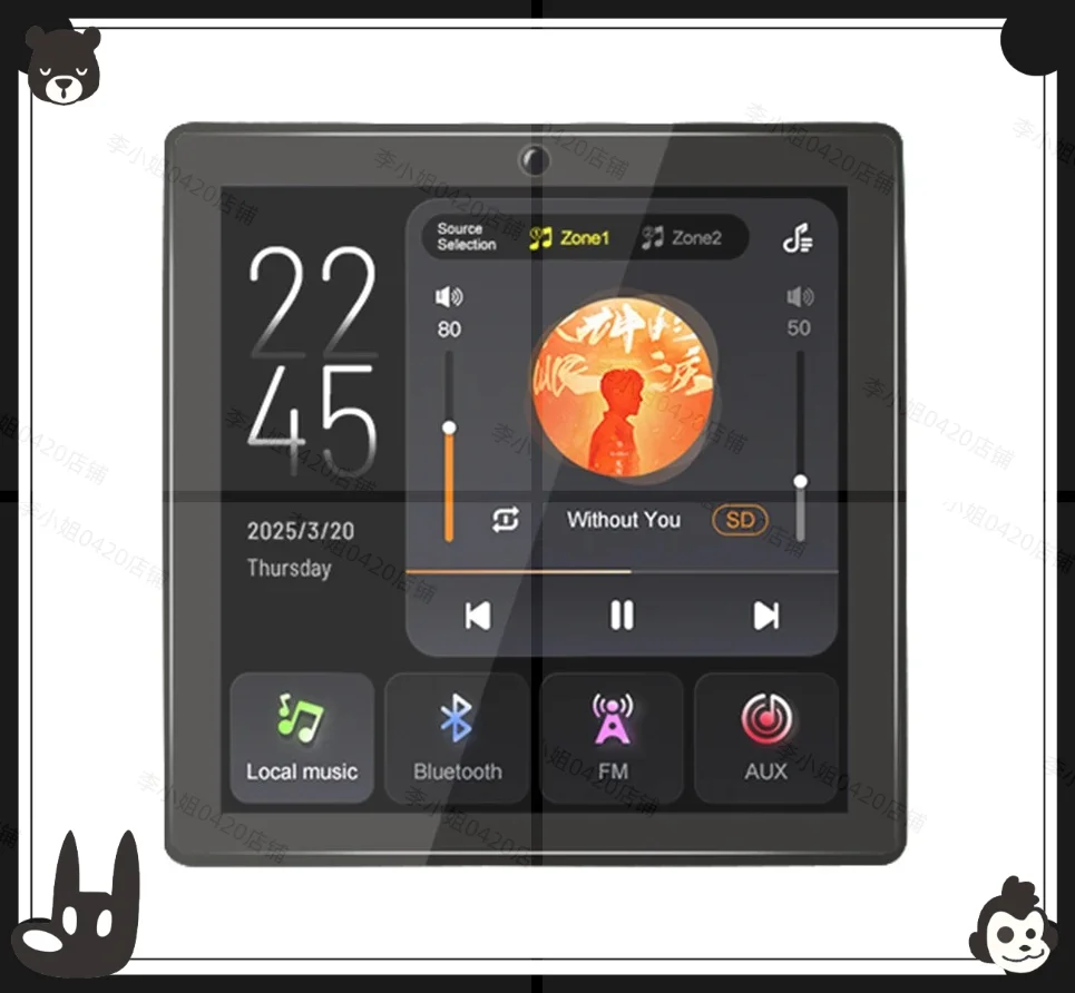 2026new Mini Wall Amplifier Bluetooth Smart Home Audio Touch Screen Dual Zone Control 4*30W with 3'' Ceiling Speaker Support FM
