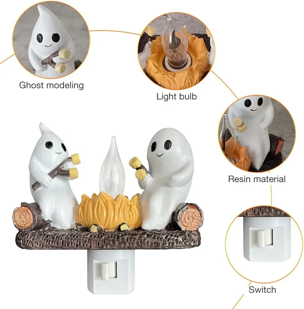 Xiaomi Ghost Halloween Night Lamp Campfire Flickering Night Light EU US Plug In Electric Flame Lantern For Room Bedside Decor