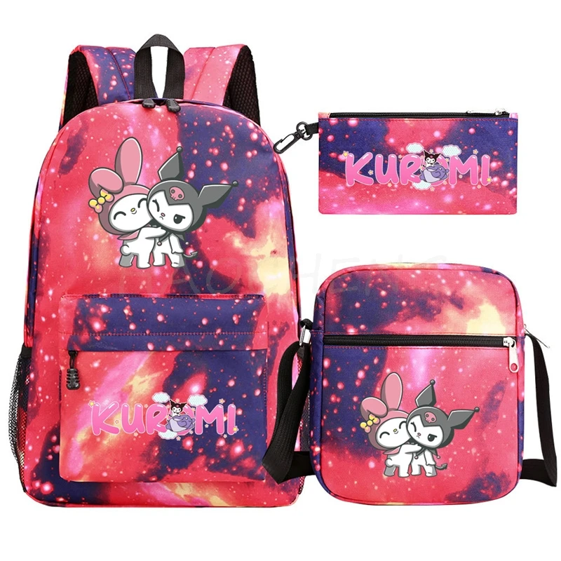 Mochilas Lovely Kuromi Melody 3 Pcs Set Backpack Hot Pencil Case Shoulder Bag Anime 3D Bookbag Bagpack School Bag New Gift