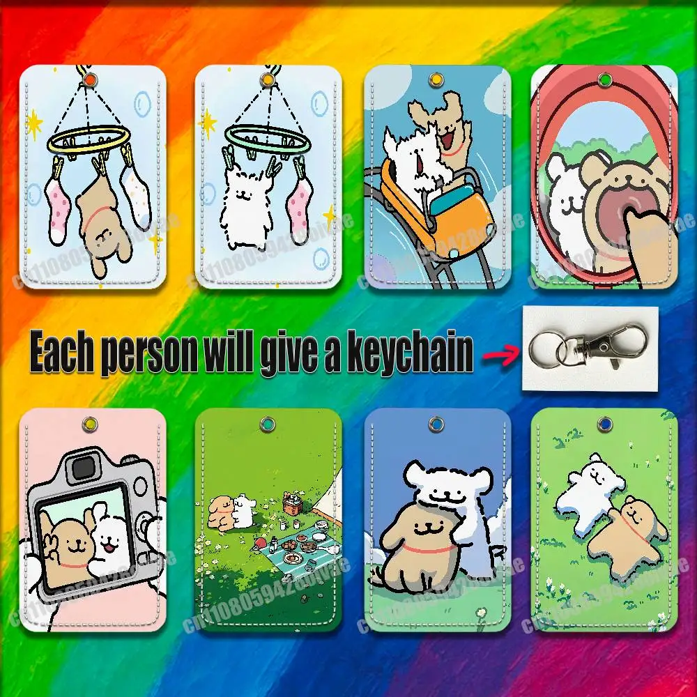 

Korea Line Puppy Maltese Dog For ID Clips Credit Bank Subway Card Holder Cover Sleeve Ornament Leather Keychain