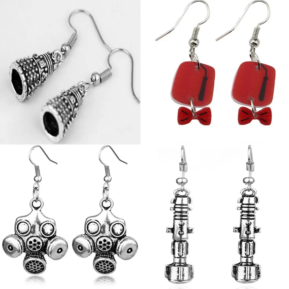 US TV Doctor Blue Telephone Booth Drop Earrings Thread Who Pendant Necklace for Women Men Cosplay Ear Hook Jewelry Props Gifts