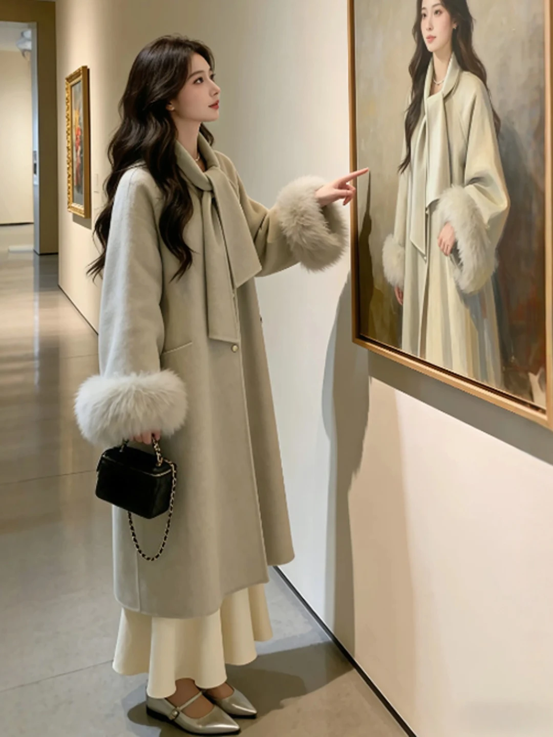 

Korean Sle Faionable Long Loose Woolen Coat Ele Mid-Length Sweater Jaet Warm Winter Outerwear for Women