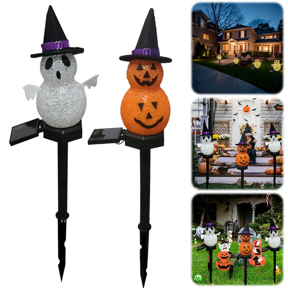 

2 Pcs Halloween Solar Ghost Lights Solar Ghost Pathway Light Outdoor Solar Light Patio Yard Pathway Grave Lawn Porch Party Decor