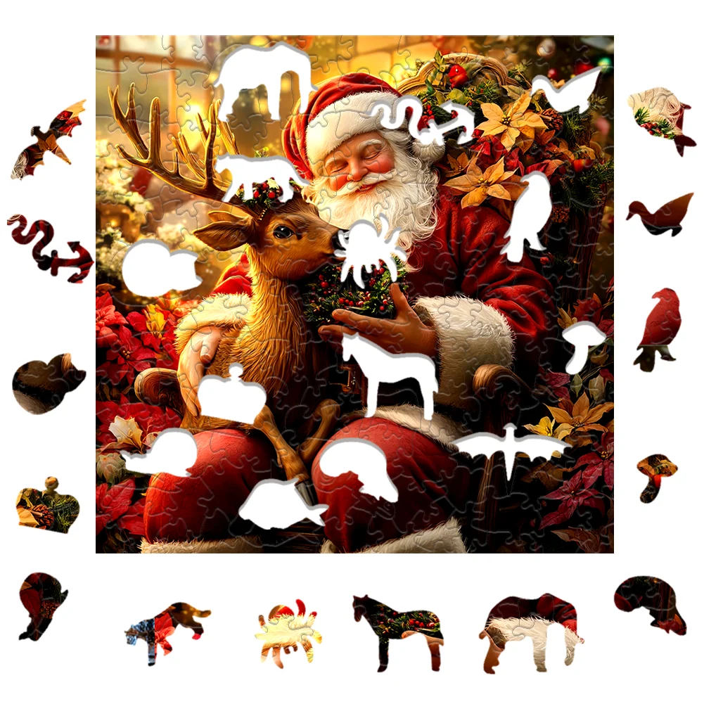 Santa Claus Wooden Puzzle Christmas Atmosphere Wall Decoration Wooden Puzzle Family Party Puzzle Game