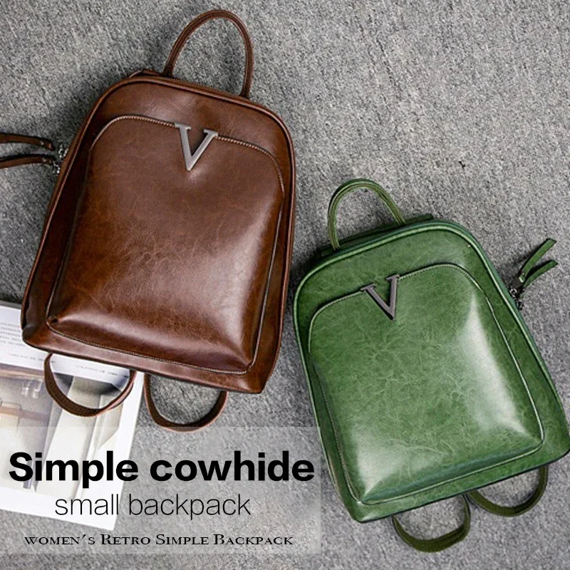 

Маленький рюкзак из воловьей кожи, женский новый ретро-сумка из масляной вощены, повседневный модный пригородный рюкзак, кожаный школьный рюкзак