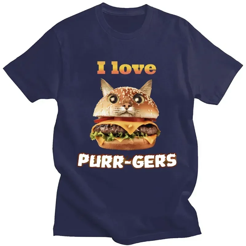 I Love Purr Gers Funny Hamburger Cat Meme T-shirt Men Women 100% Cotton Casual Oversized Short Sleeve Popular T Shirt Streetwear