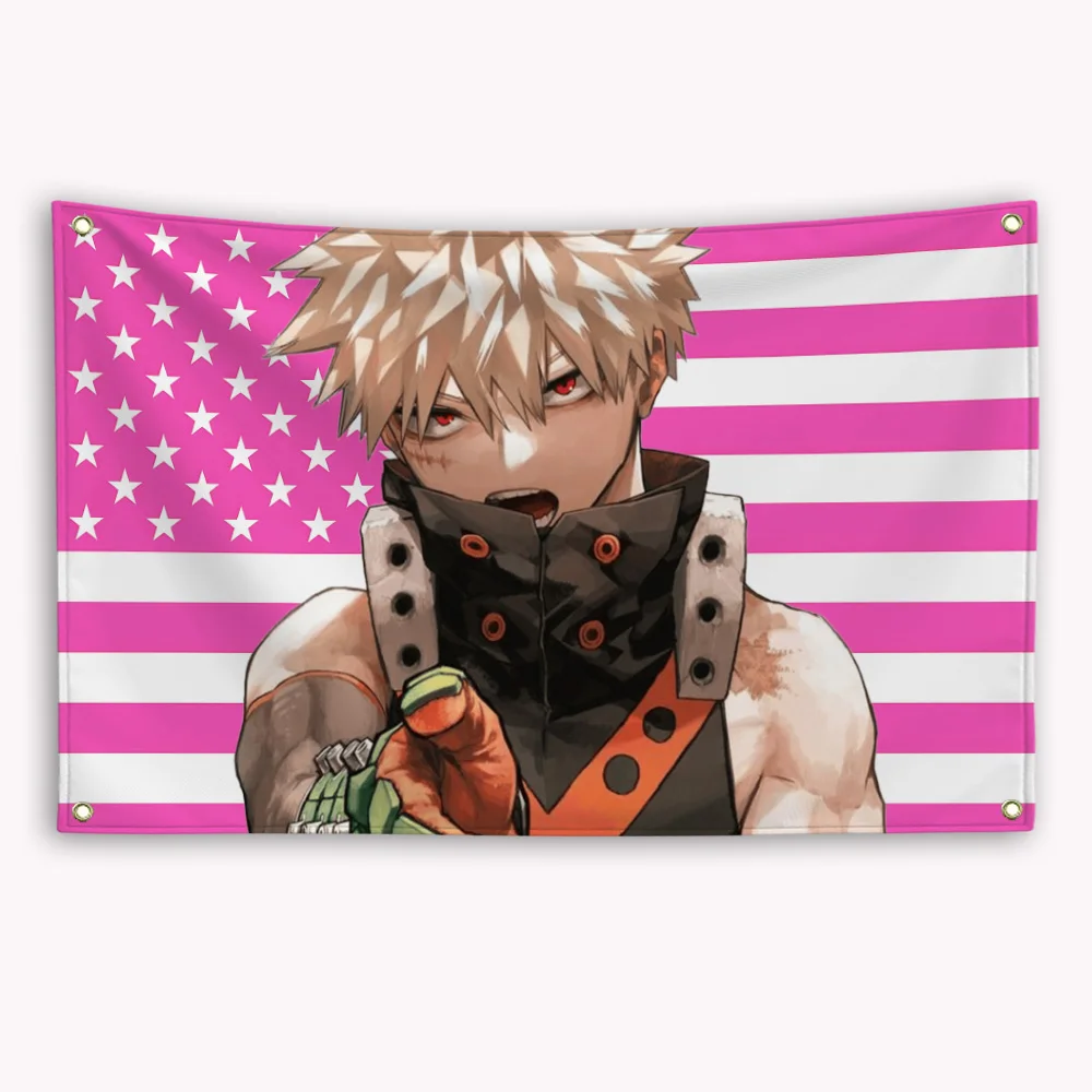 My Hero Academias Bakugou Katsuki American Flag Funny Flags for Bedrooms Home Decor Items Outdoor Decors Garage Decoration Flaga