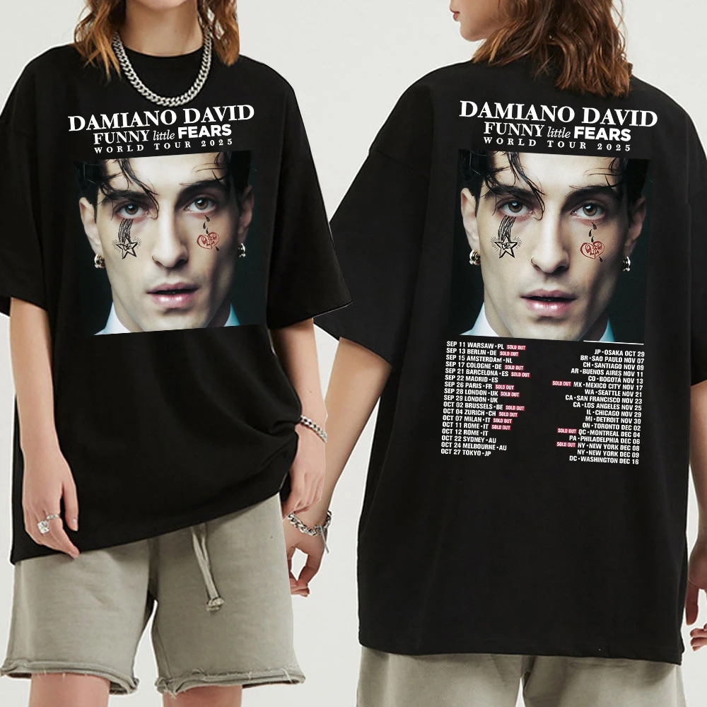 Футболка Damiano David Funny Little Fears World Tour 2025, популярная модная мужская/женская винтажная футболка в стиле хип-хоп, повседневные хлопковые футболки