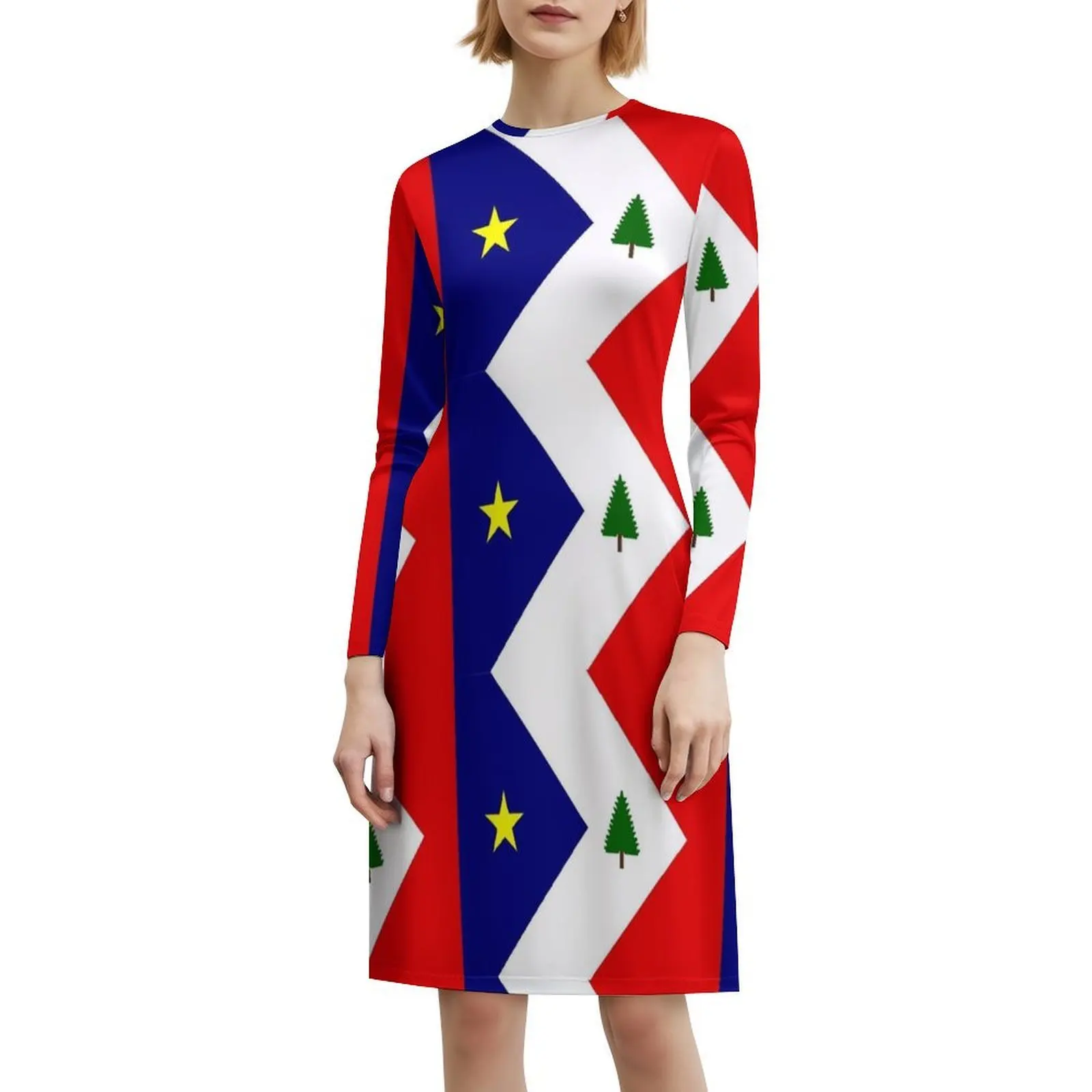 Bandeira da nova inglaterra acadians estilo coreano vestido casual para mulheres simples diário senhora do escritório vestidos nova inglaterra nova inglaterra