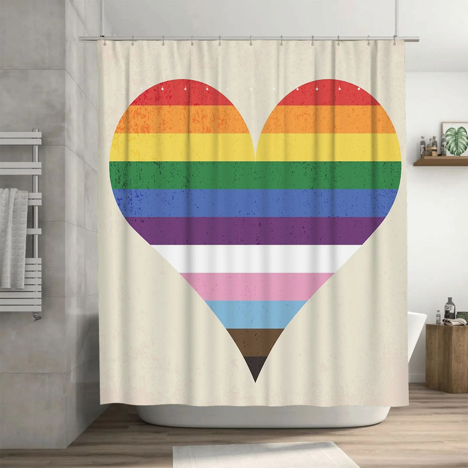 

Занавеска для душа Pride Heart — яркий радужный дизайн для водонепроницаемого и уникального набора декора для ванной комнаты