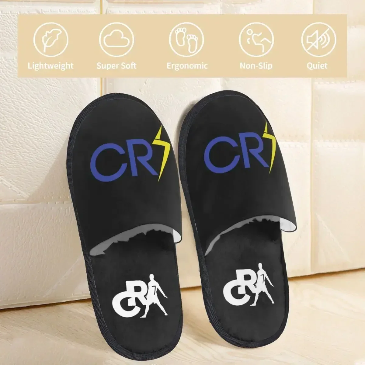 Football Player CR7 Logo Slippers Bedroom Cool Soccer Soft Household Fur Slippers Slides Anti Slip