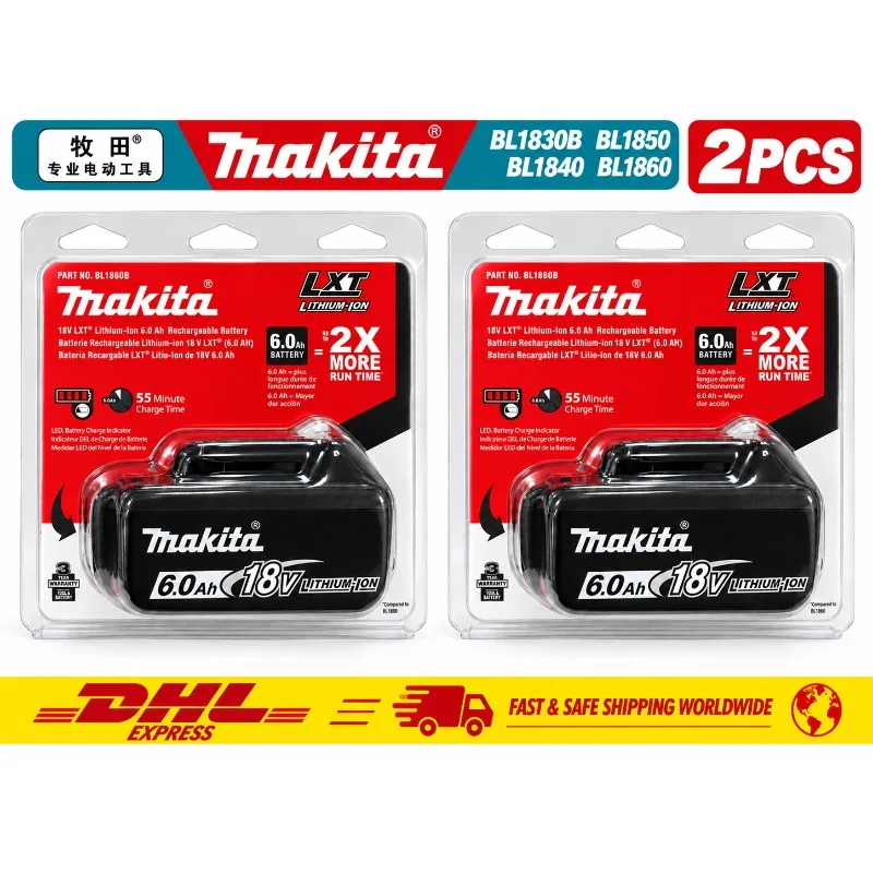100% Authentic Makita Battery, 6.0Ah Rechargeable Battery 18V, Replaces Makita BL1830B L1840B L1850B L1860B, Power Tools Battery
