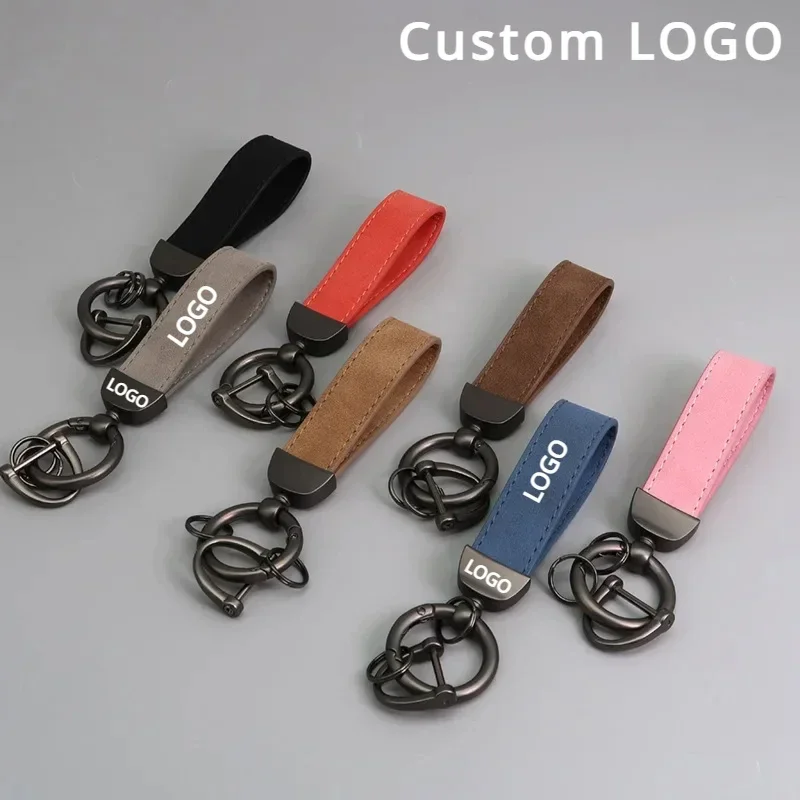 Customized Car Logo Suede Leather Keychain for Men and Women Retro Vintage Personalized Keyring Laser Engrave Key Chain Gift