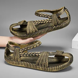 Original Summer Men's Straw Sandals Mens Casual Shoes Personality Wear-resistant Sandal for Men Outdoor Beach Flip-flop