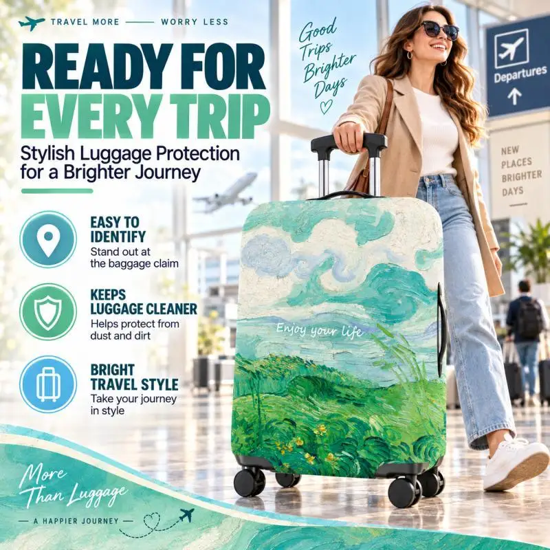 Scenic Oil Painting Luggage Cover, Artistic Suitcase Cover, Easy-Identify Travel Accessory for Vacation & Business Trips