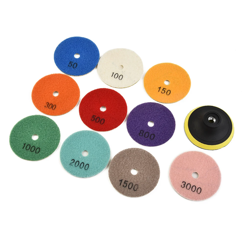 Emery Polishing Pads 11pcs Set for Stone Marble Concrete Grinding Buffing Disc Tool 75mm Diameter Multiple Grit Levels