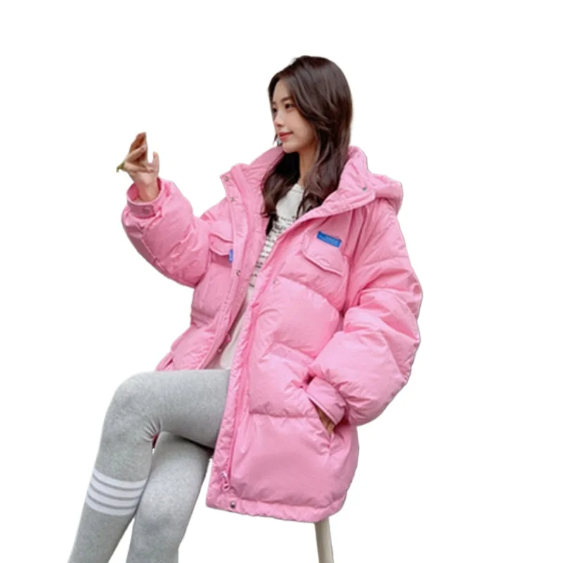 

New Down Cotton Clothes Women's Fashion Autumn and Winter Thickened Medium and Long Hooded Cotton Clothes Waist Solid Color Coat