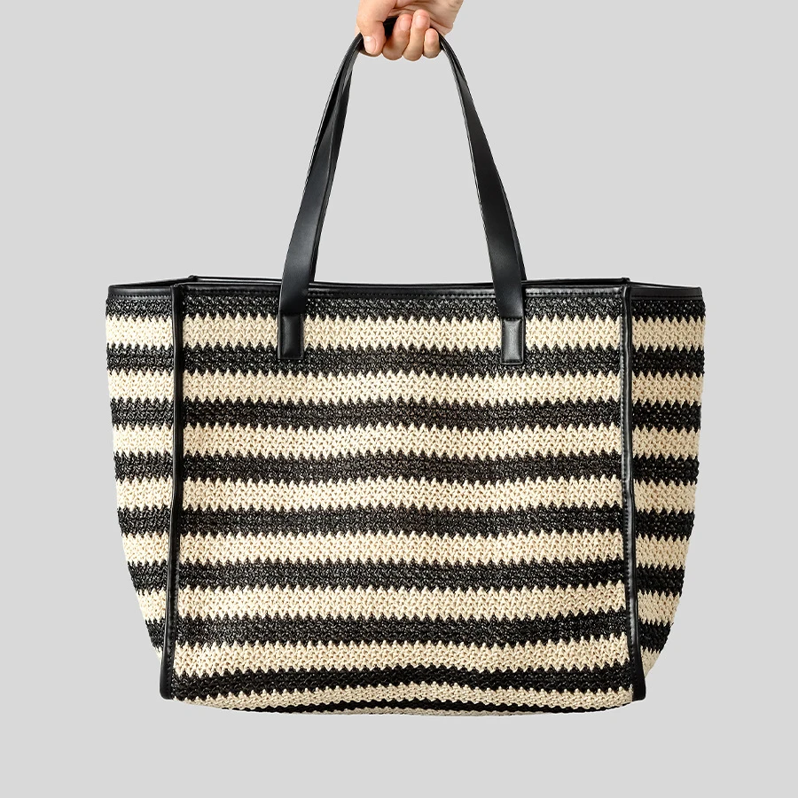 

Casual Large Capacity Striped Tote Bag Faux Straw Women Handbags Summer Beach Woven Bags Big Shopper Purses for Holiday 2025