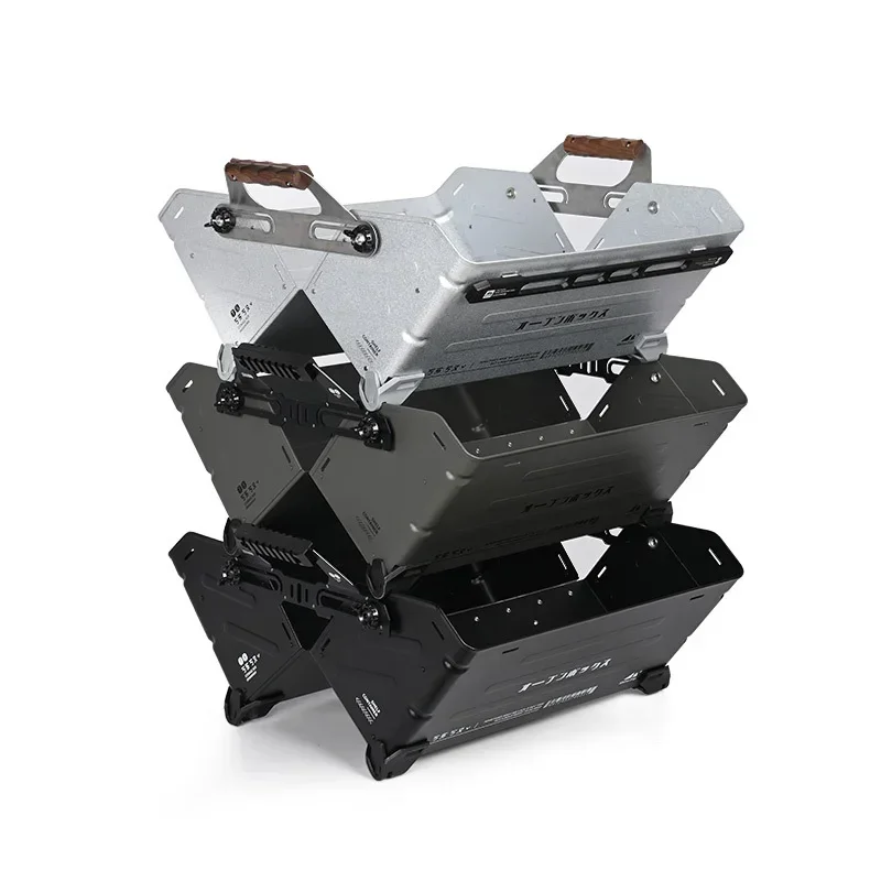 

Fa outdoor camping storage box aluminium folding portable black camp box camping shelf containers