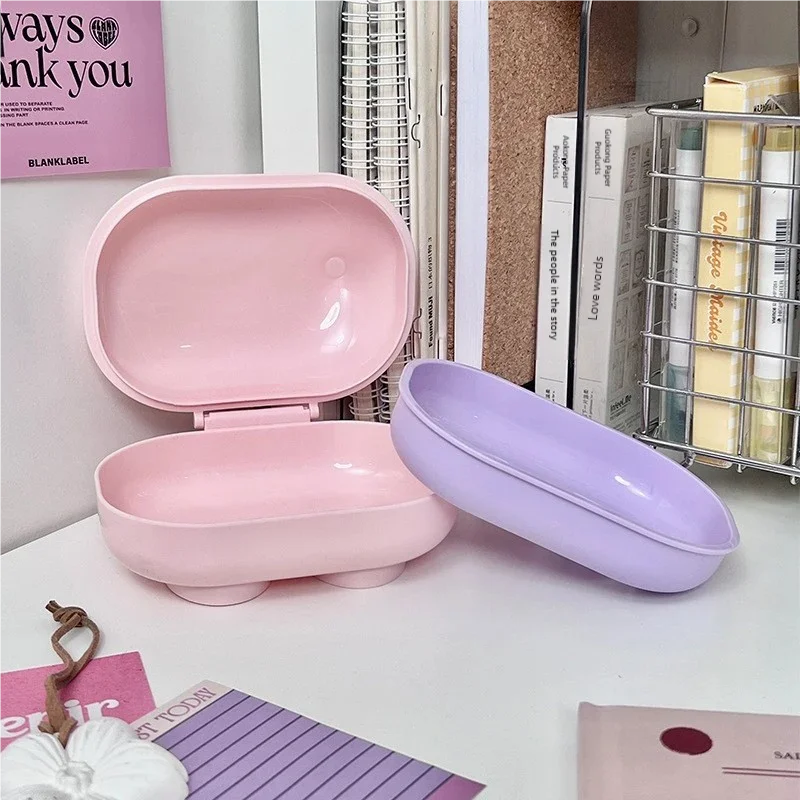 

Cute Countertop Soap Box Creative With Lid Drain Box Portable Household Bathroom Storage Double Layer Drainage Soap Box