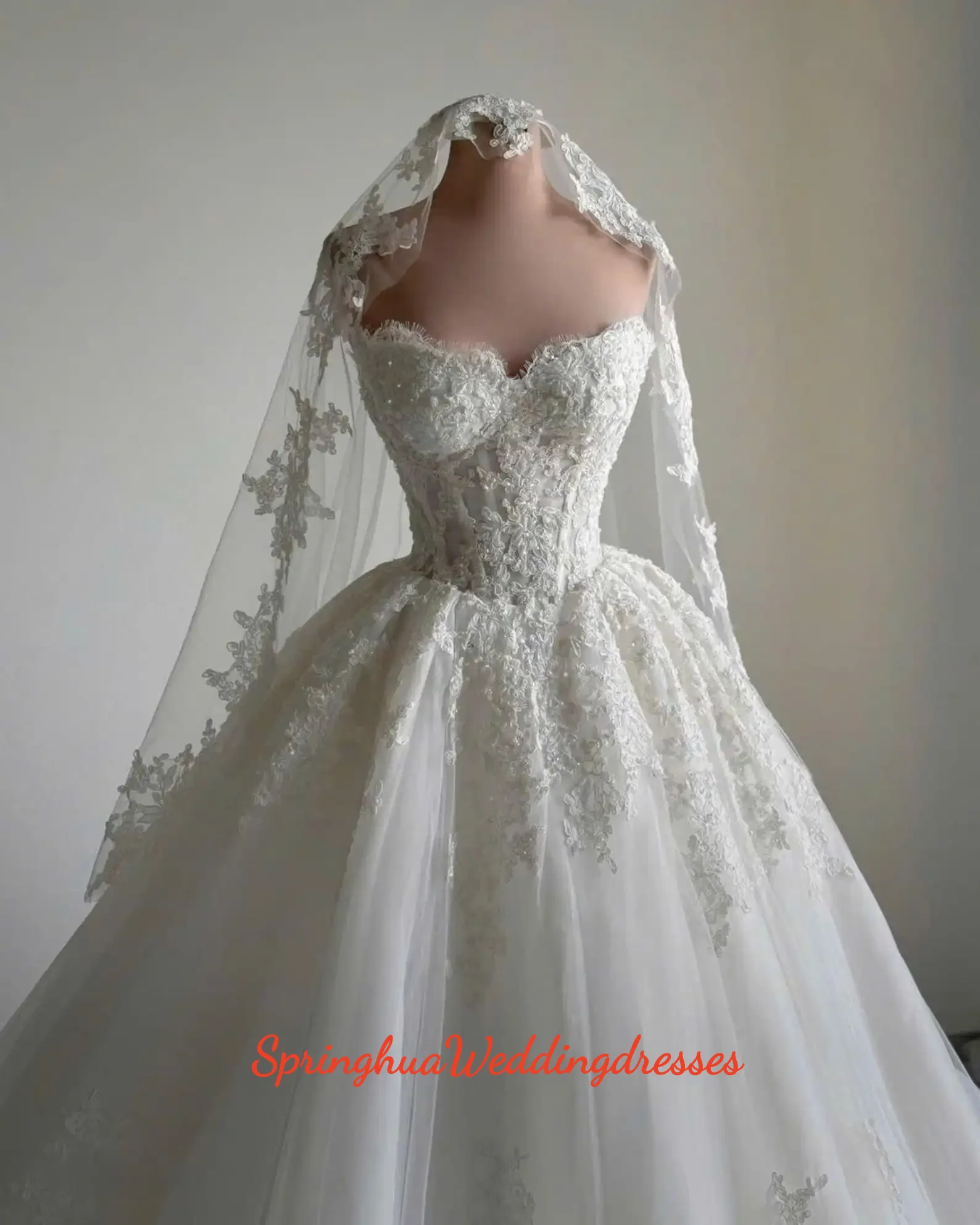 Customzied New Ivory Princess Wedding Dress Off Shoulder Long Sleeve A-line Lace Bride Dress Sweetheart Backless Ball Dress