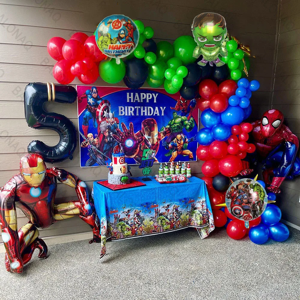 

128pcs Marvel Spiderman Iron Man Captain America Hulk Aluminum Foil Balloon Superhero Birthday Party Theme Children Decorations