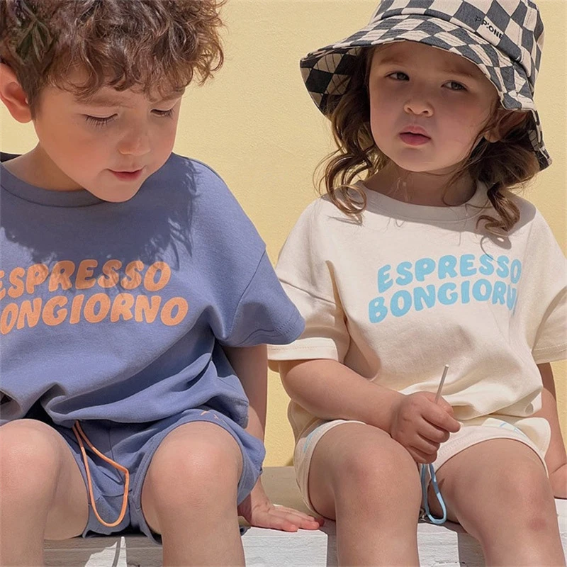 Traje de verano para bebés, camisetas con estampado de letras y pantalones cortos para niñas, Conjuntos Casuales para bebés, ropa para niños