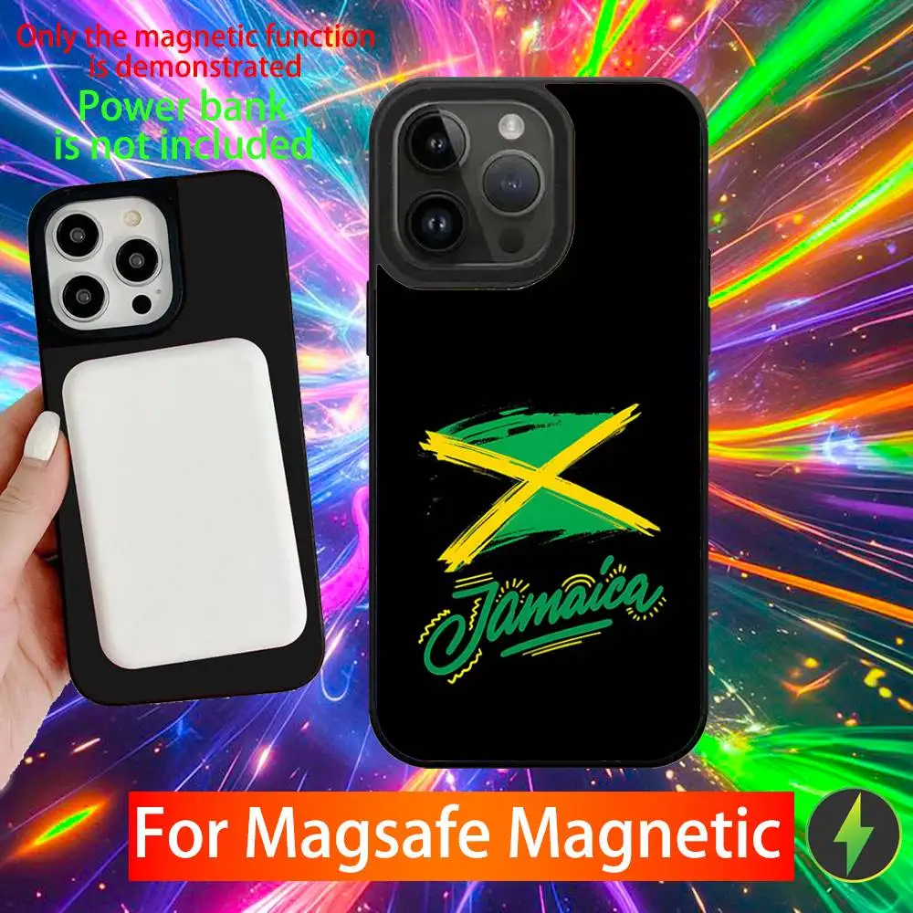 حافظة هاتف بعلم جامايكا لهاتف آيفون 16,15,14,13,12,11,Pro,Max,Plus,Mini,SE شحن لاسلكي مغناطيسي جديد Magsafe
