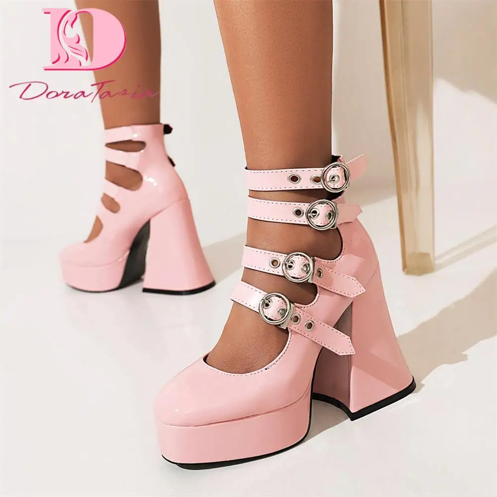 

Brand New Ladies Fashion Buckle Gothic Pumps Platform Thick High Heels women's Pumps 2022 Party Office Sexy Punk Shoes Woman