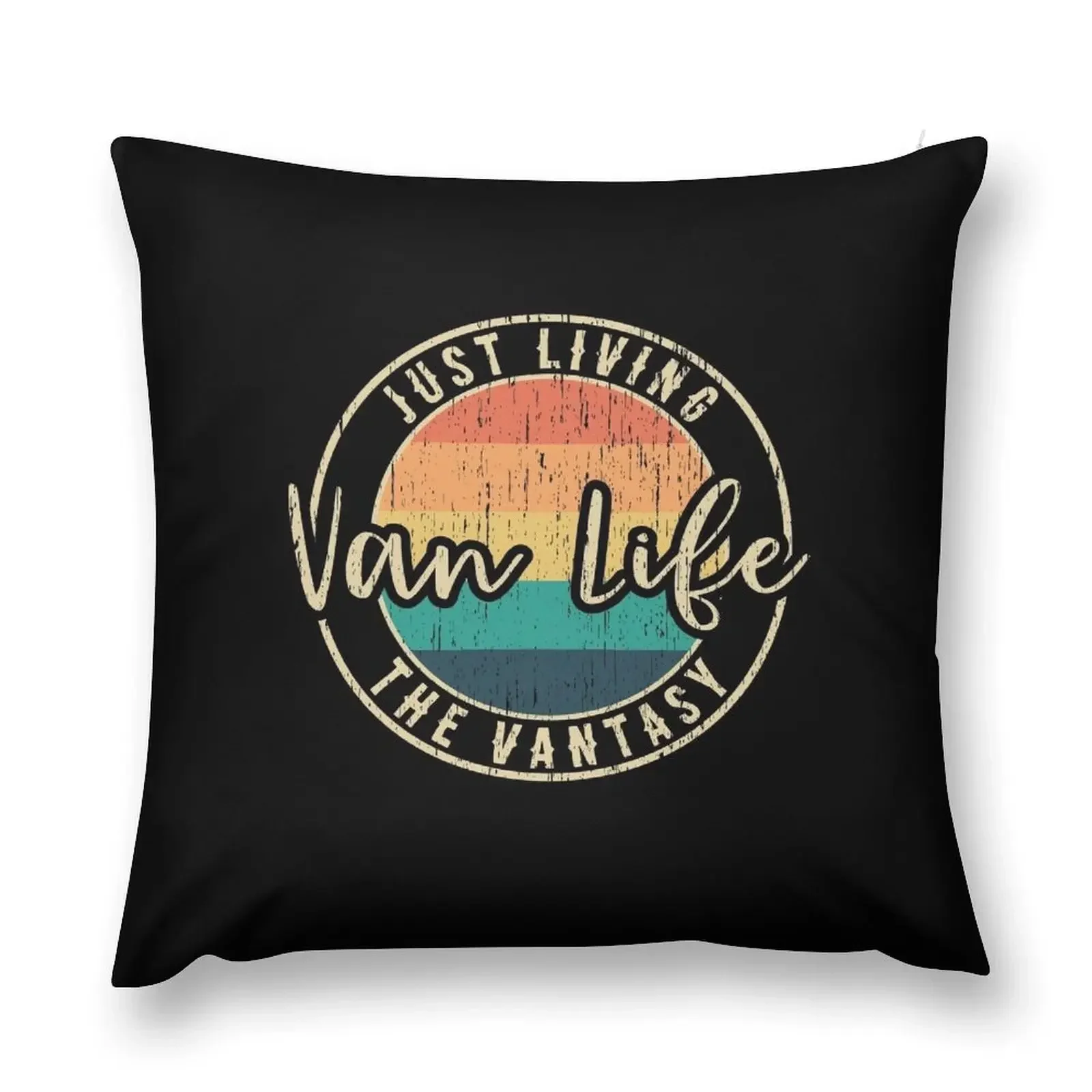 

Vintage Van Life Just Living The Vantasy Grunge Distressed Throw Pillow Sitting Cushion Throw Pillow pillow